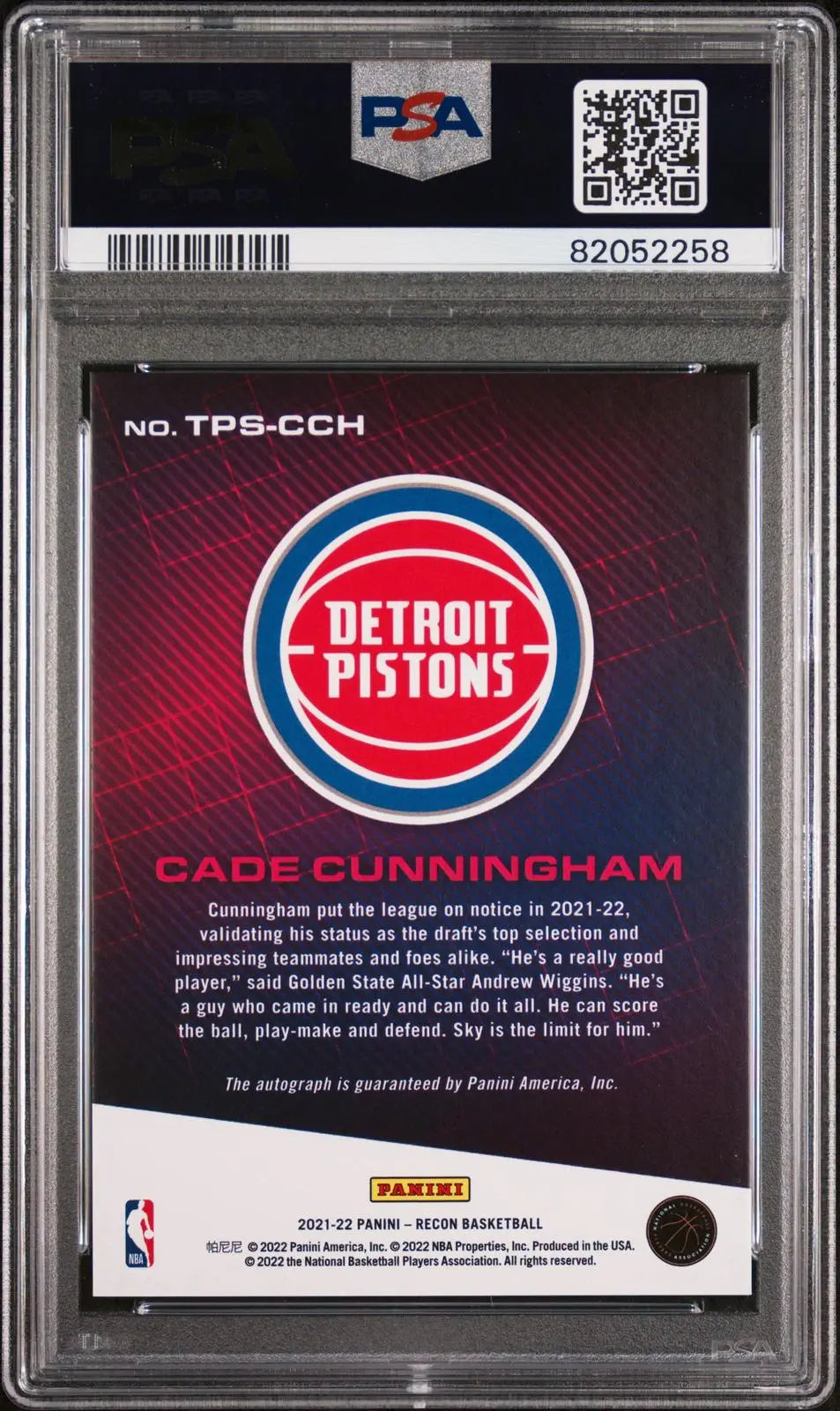 2021 Panini Recon True Potential Rookie Auto Cade Cunningham Purple /35 RC PSA 9 