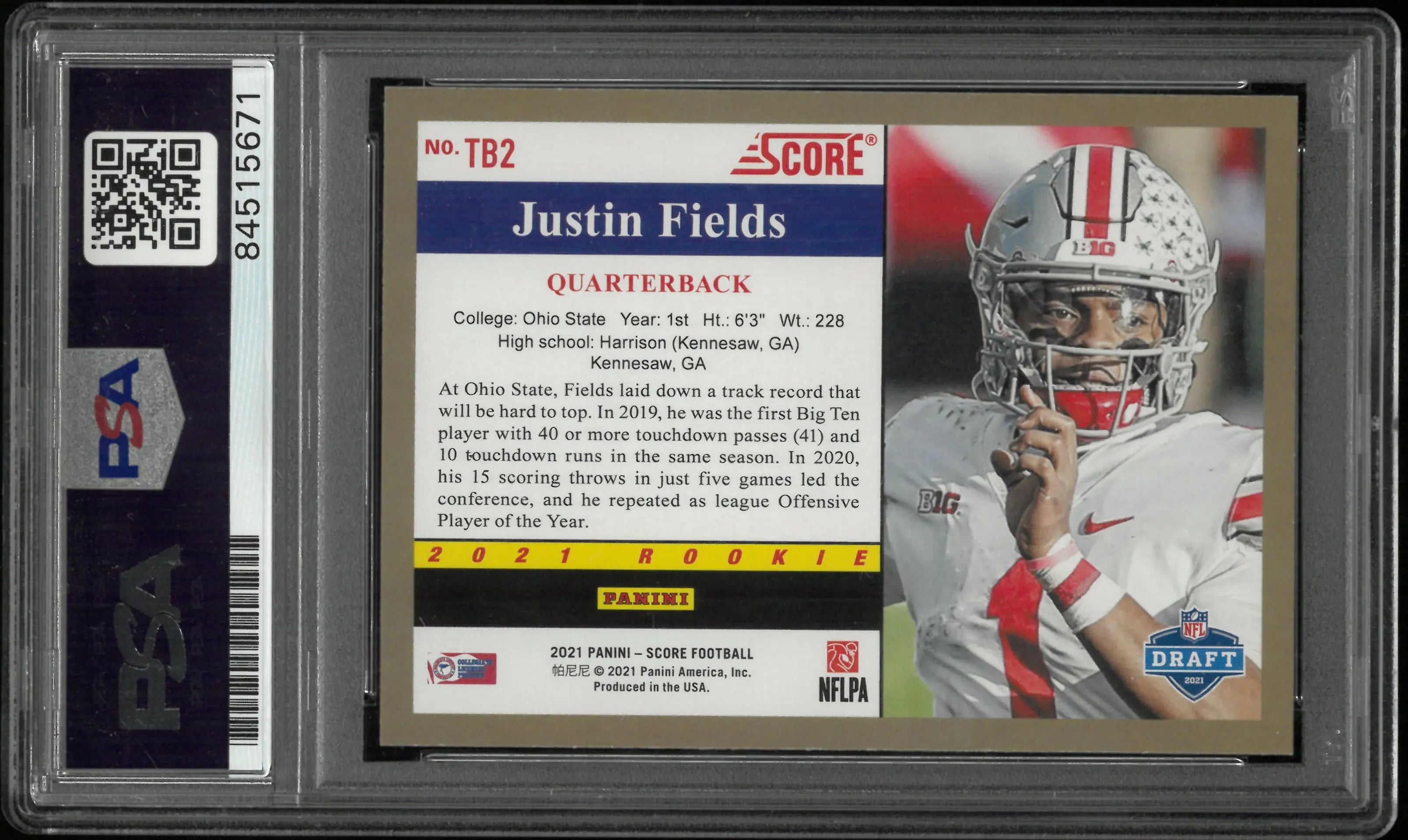 2021 Panini Score Justin Fields Autograph Rookie Auto RC PSA 10 