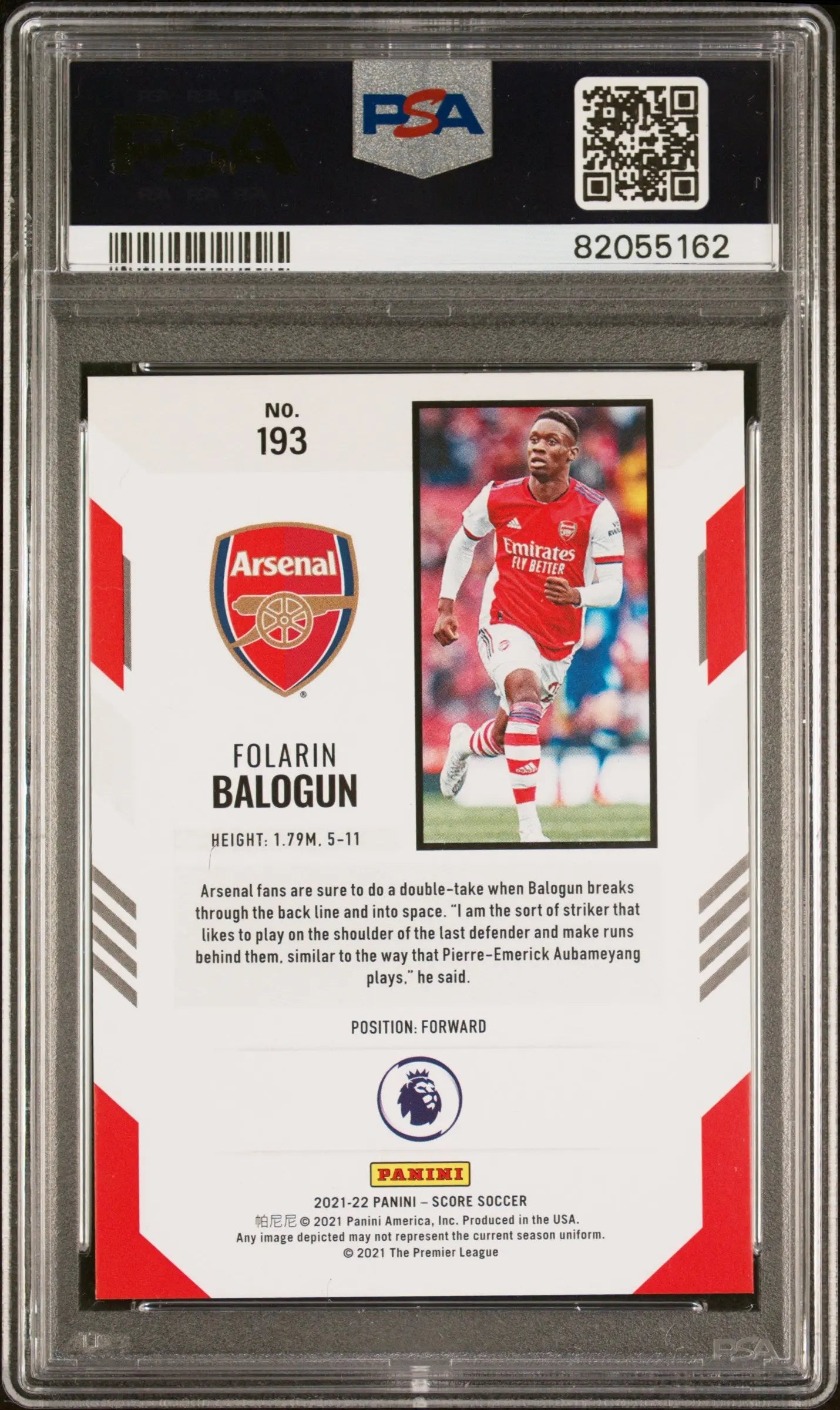 2021 Panini Score Premier League Folarin Balogun #193 Pink Lasers 08/25 ST PSA 9 
