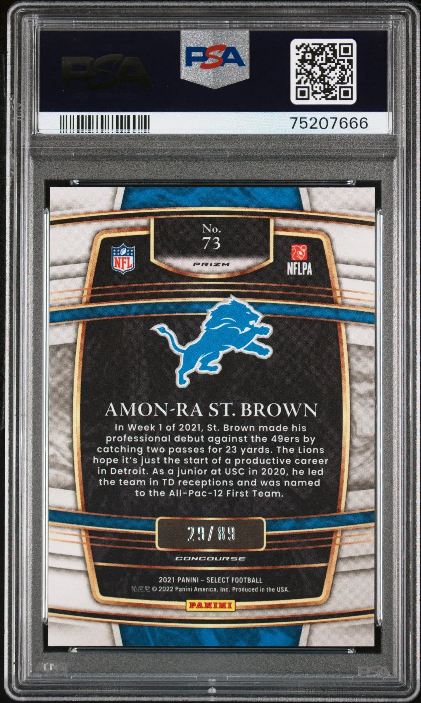 2021 Panini Select Amon-Ra St. Brown RC Rookie Dragon Scale PSA 9 /89 