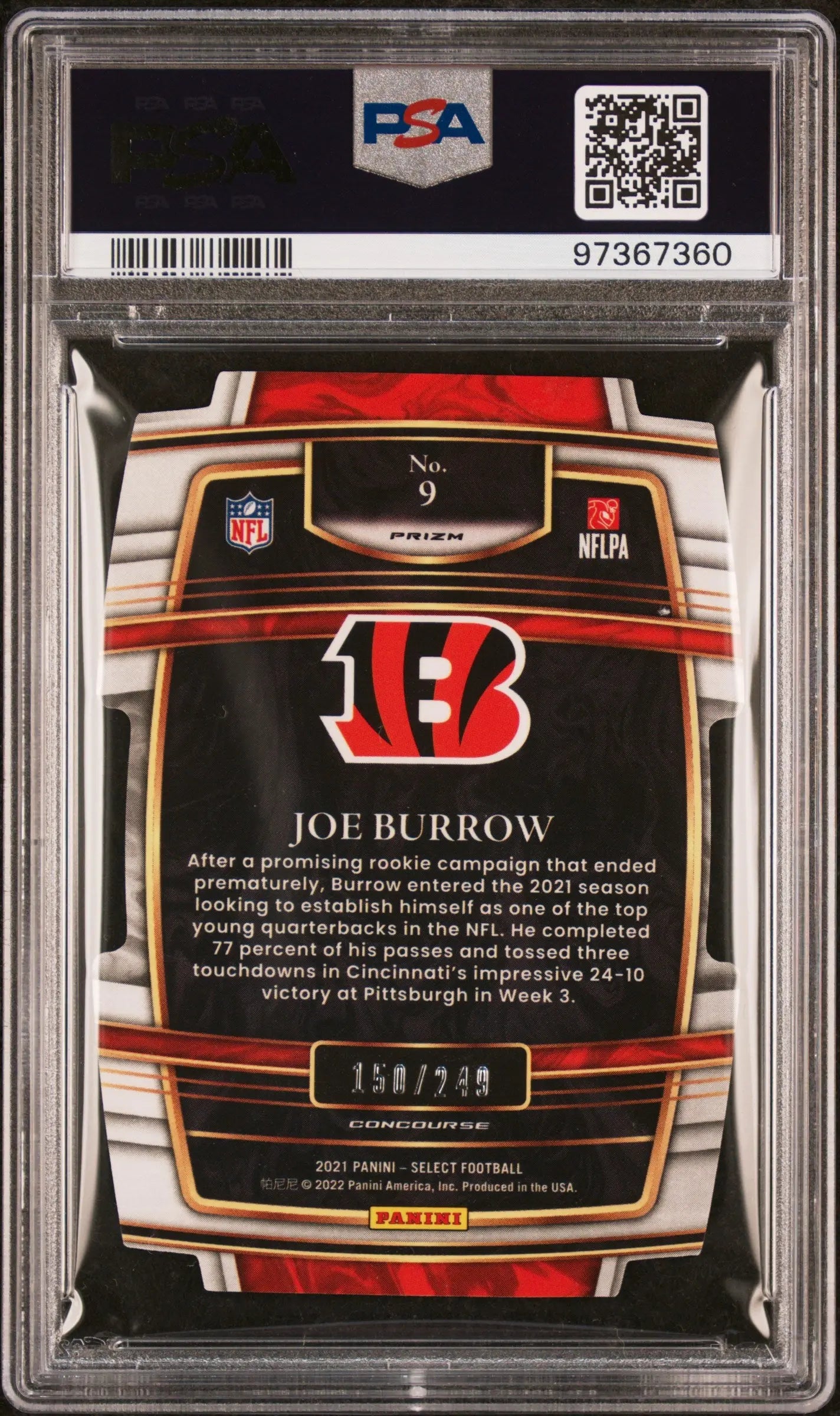2021 Panini Select Football Joe Burrow Die Cut Orange Prizm PSA 9 /249 