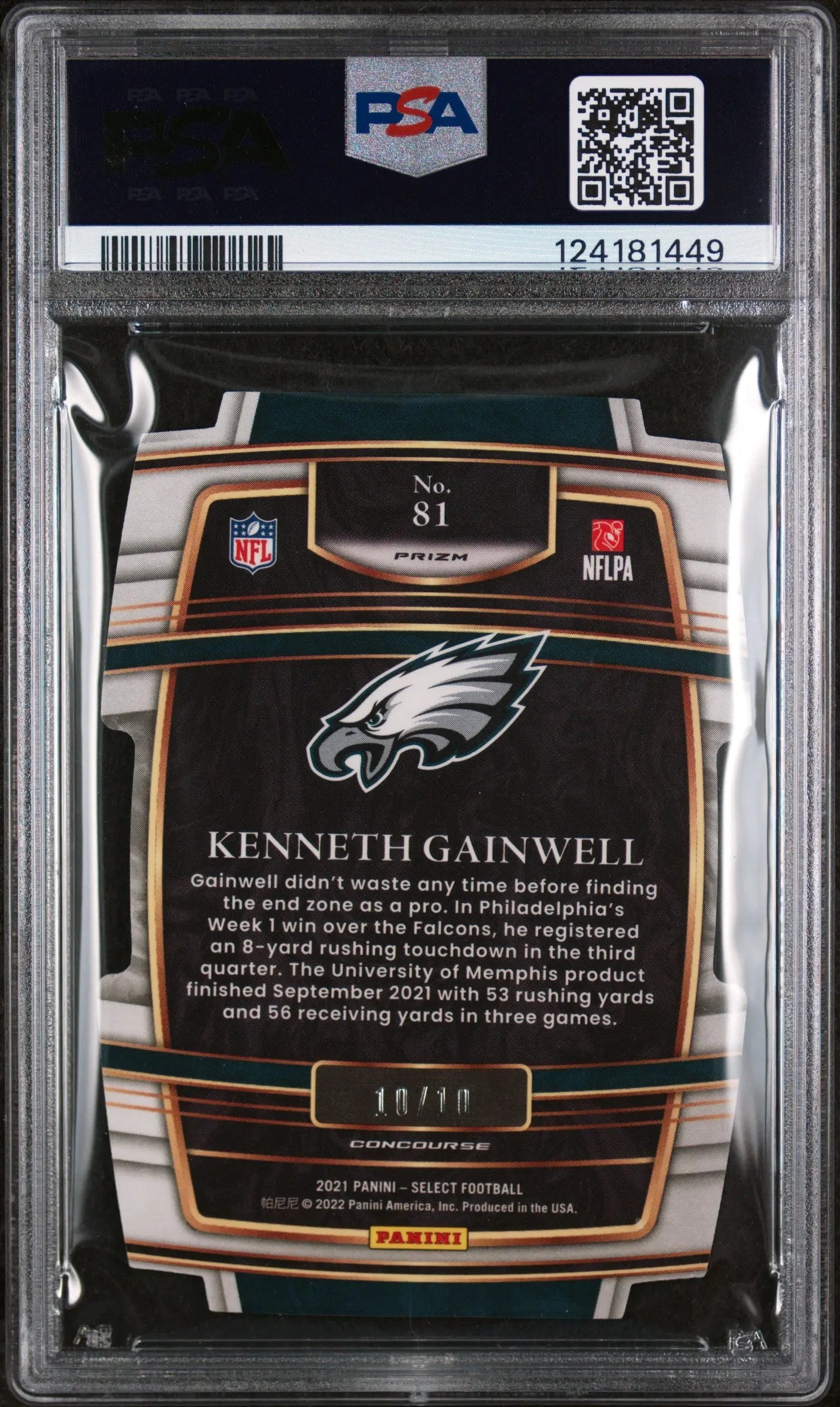 2021 Panini Select Kenneth Gainwell RC Rookie Die Cut Gold Prizm PSA 9 