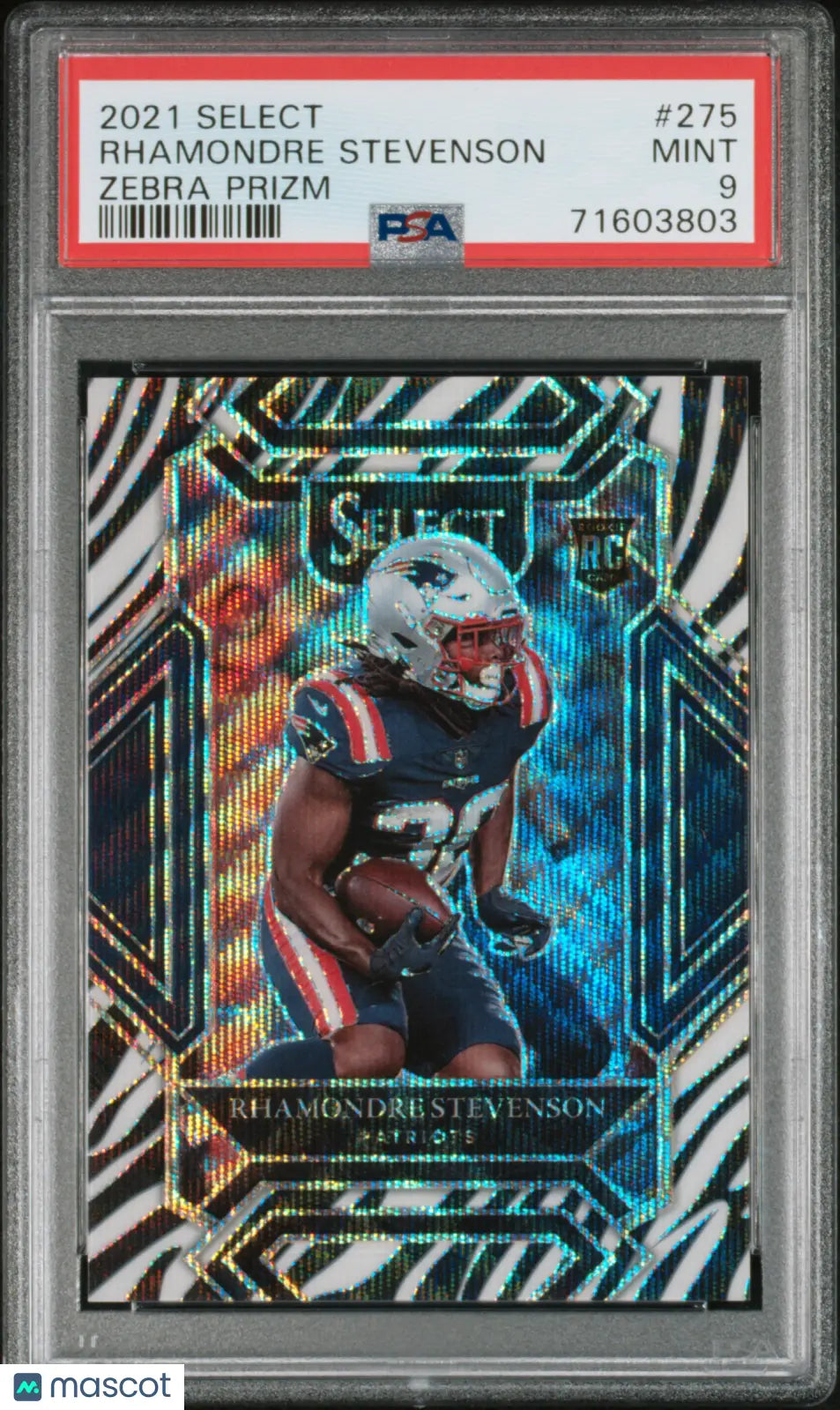 2021 Panini Select Rhamondre Stevenson #275 Zebra Prizm PSA 9 