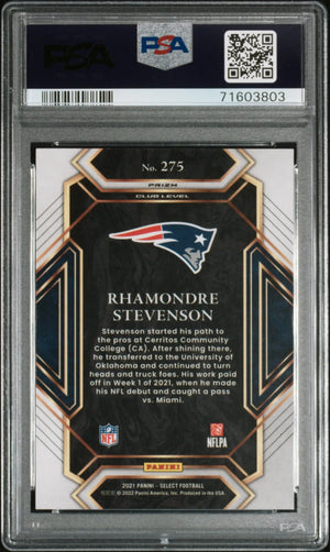 2021 Panini Select Rhamondre Stevenson #275 Zebra Prizm PSA 9 
