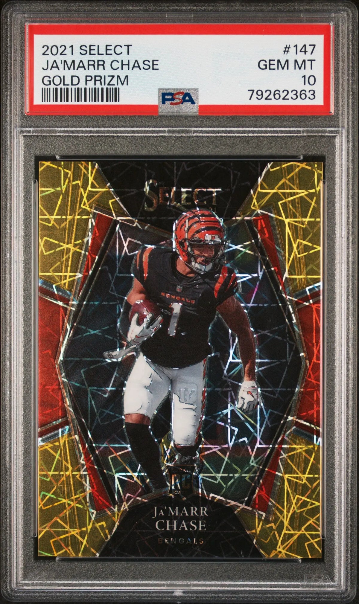 2021 Panini Select Rookie Ja'Marr Chase Gold Prizm /10 RC PSA 10 