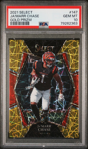 2021 Panini Select Rookie Ja'Marr Chase Gold Prizm /10 RC PSA 10 