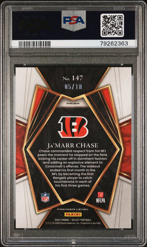 2021 Panini Select Rookie Ja'Marr Chase Gold Prizm /10 RC PSA 10 
