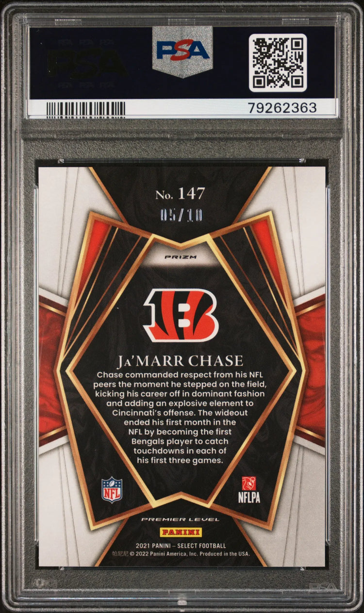 2021 Panini Select Rookie Ja'Marr Chase Gold Prizm /10 RC PSA 10 
