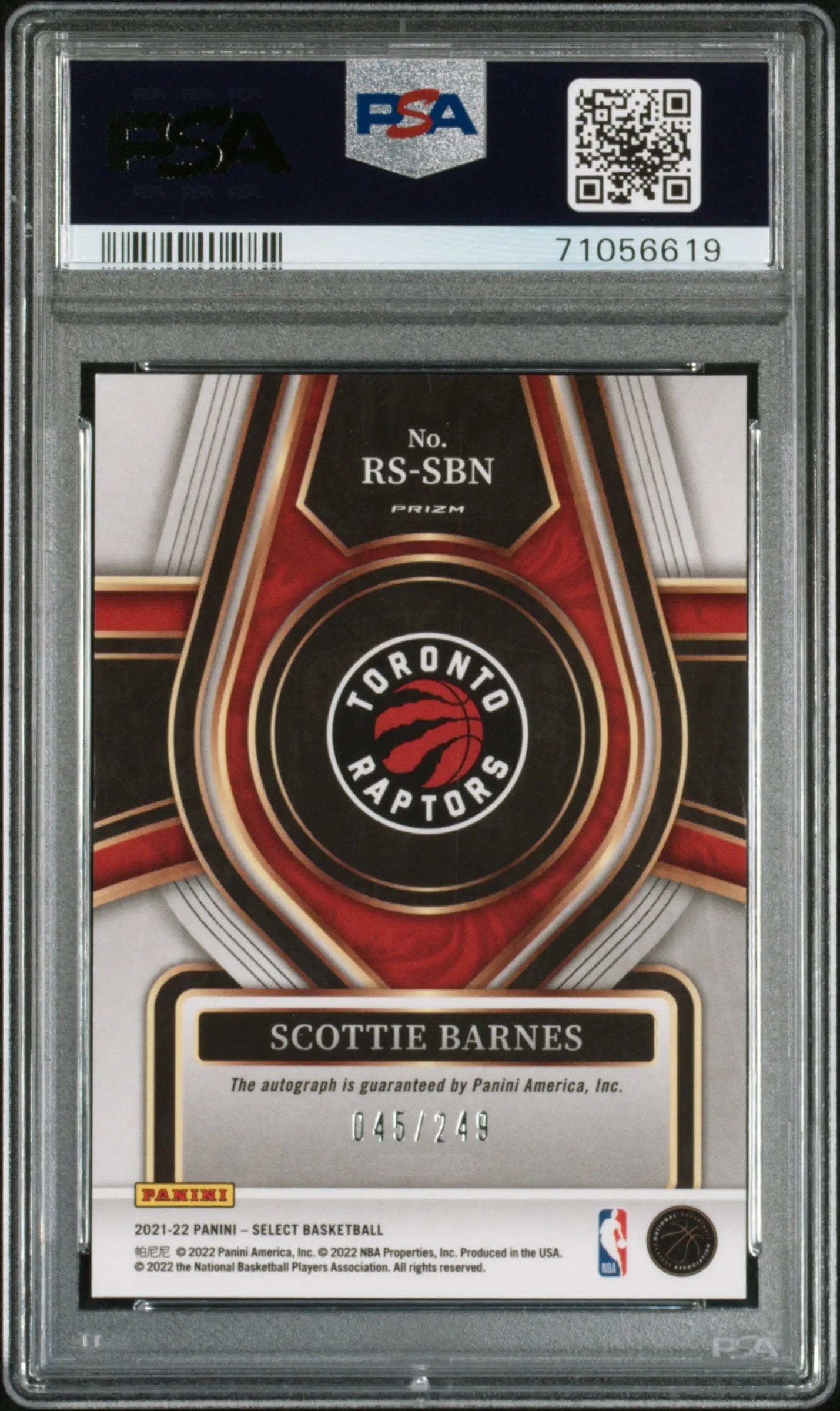 2021 Panini Select Rookie Signatures Scottie Barnes Autograph Auto RC PSA 10 