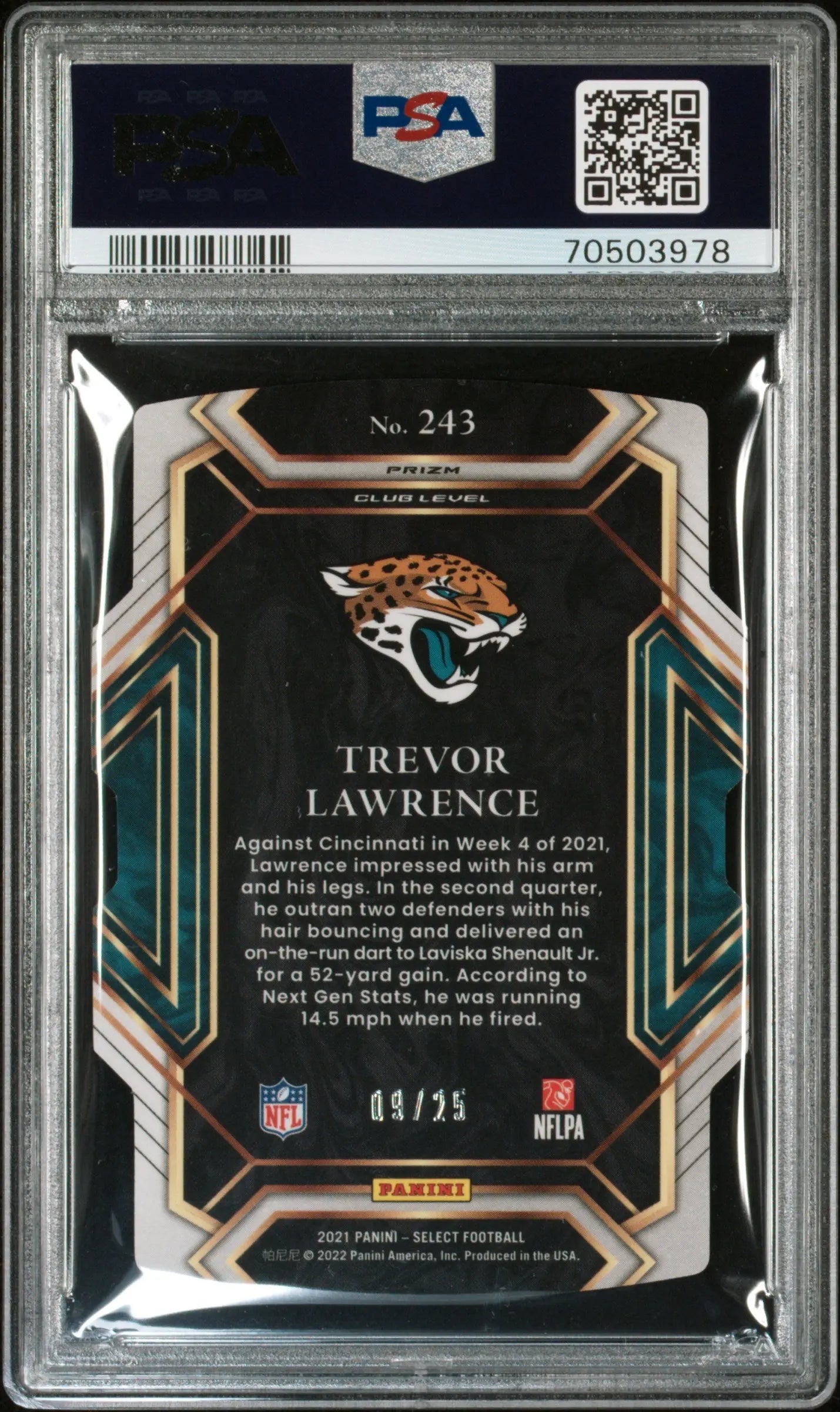 2021 Panini Select Trevor Lawrence RC Rookie Die Cut Tie Dye Prizm PSA 9 /25 