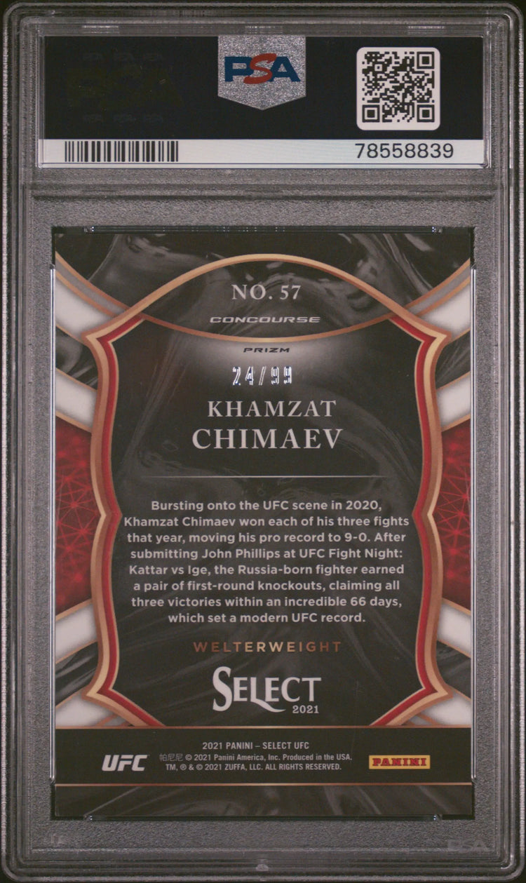 2021 Panini Select UFC Khamzat Chimaev RC #57 Blue Disco Prizm PSA 10 /99 