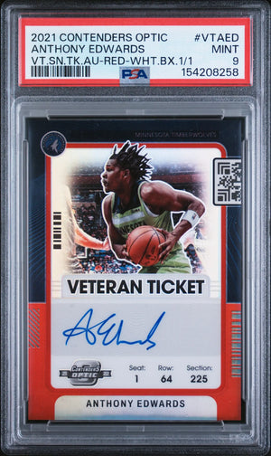 2021 Panini Veteran Season Ticket Autograph Anthony Edwards Auto /1 PSA 9 