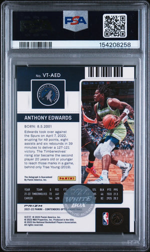 2021 Panini Veteran Season Ticket Autograph Anthony Edwards Auto /1 PSA 9 