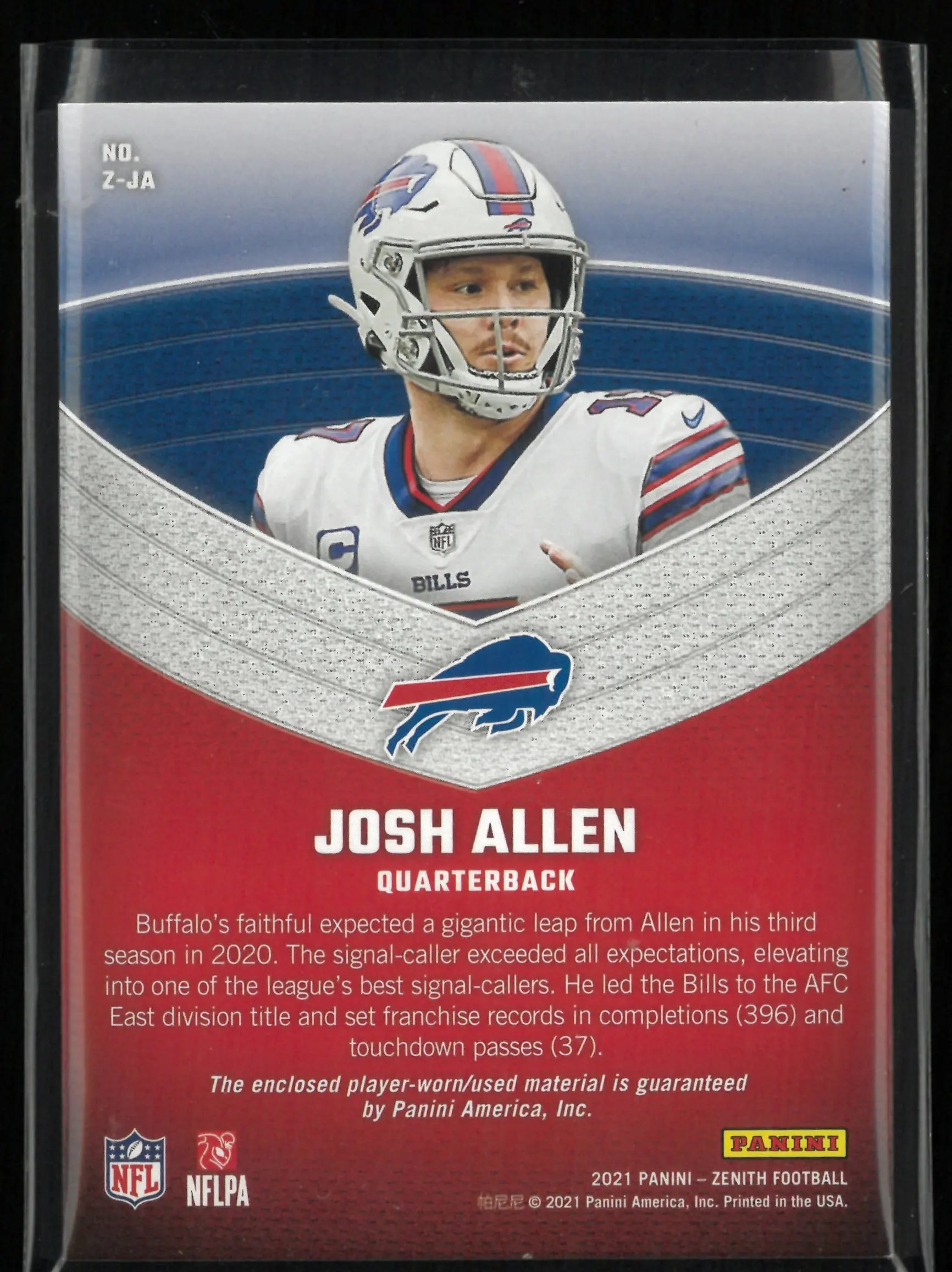 2021 Panini Zenith Z Jerseys Patch Josh Allen /149 