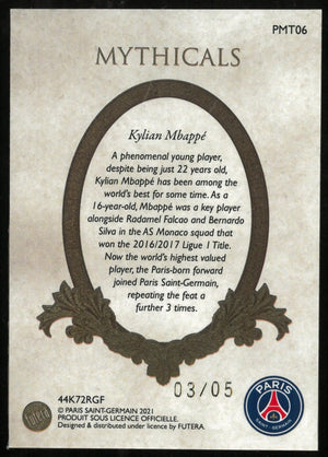 2021 Paris Saint-Germain Futera Football Kylian Mbappe Gold Frame Mythicals /5 