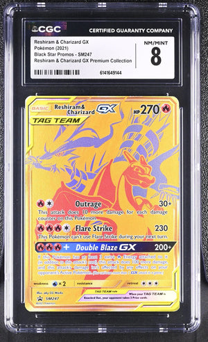 2021 Pokemon Black Star Promos Reshiram & Charizard GX SM247 CGC 8 