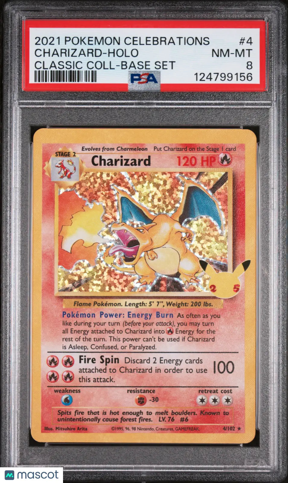 2021 Pokemon Celebrations 25th Anniversary Charizard-Base Set PSA 8 4/102 