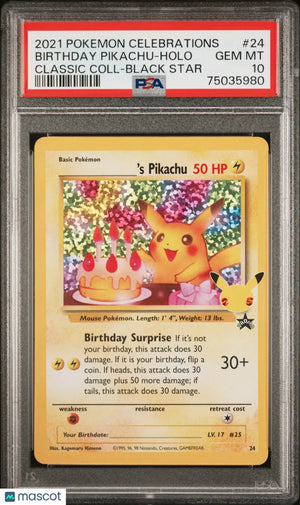 2021 Pokemon Celebrations 25th Birthday Pikachu Holo Black Star PSA 10 #24 