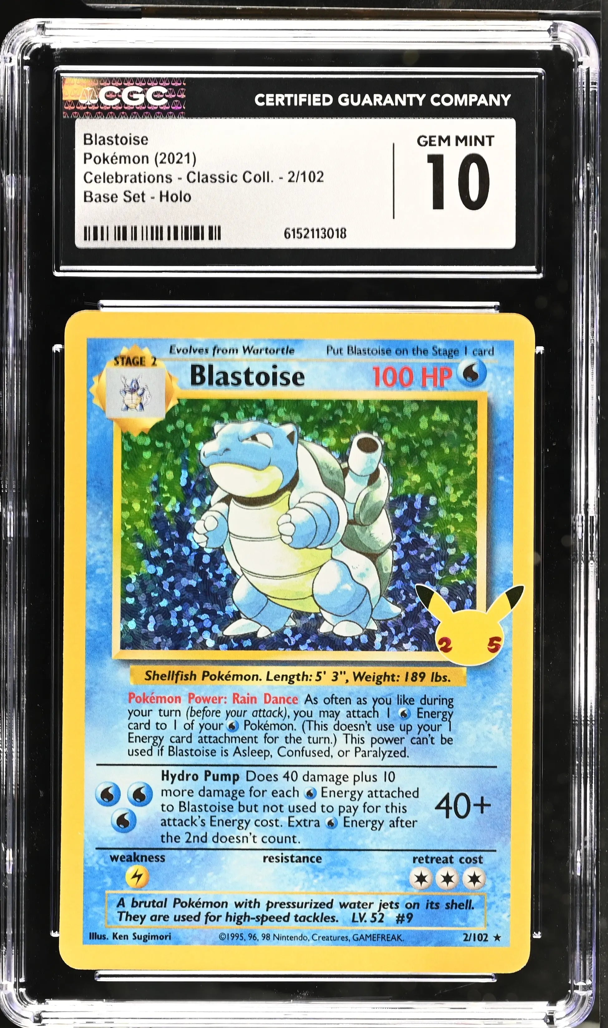 2021 Pokemon Celebrations - Classic Coll. Blastoise Holo CGC 10 #2/102 