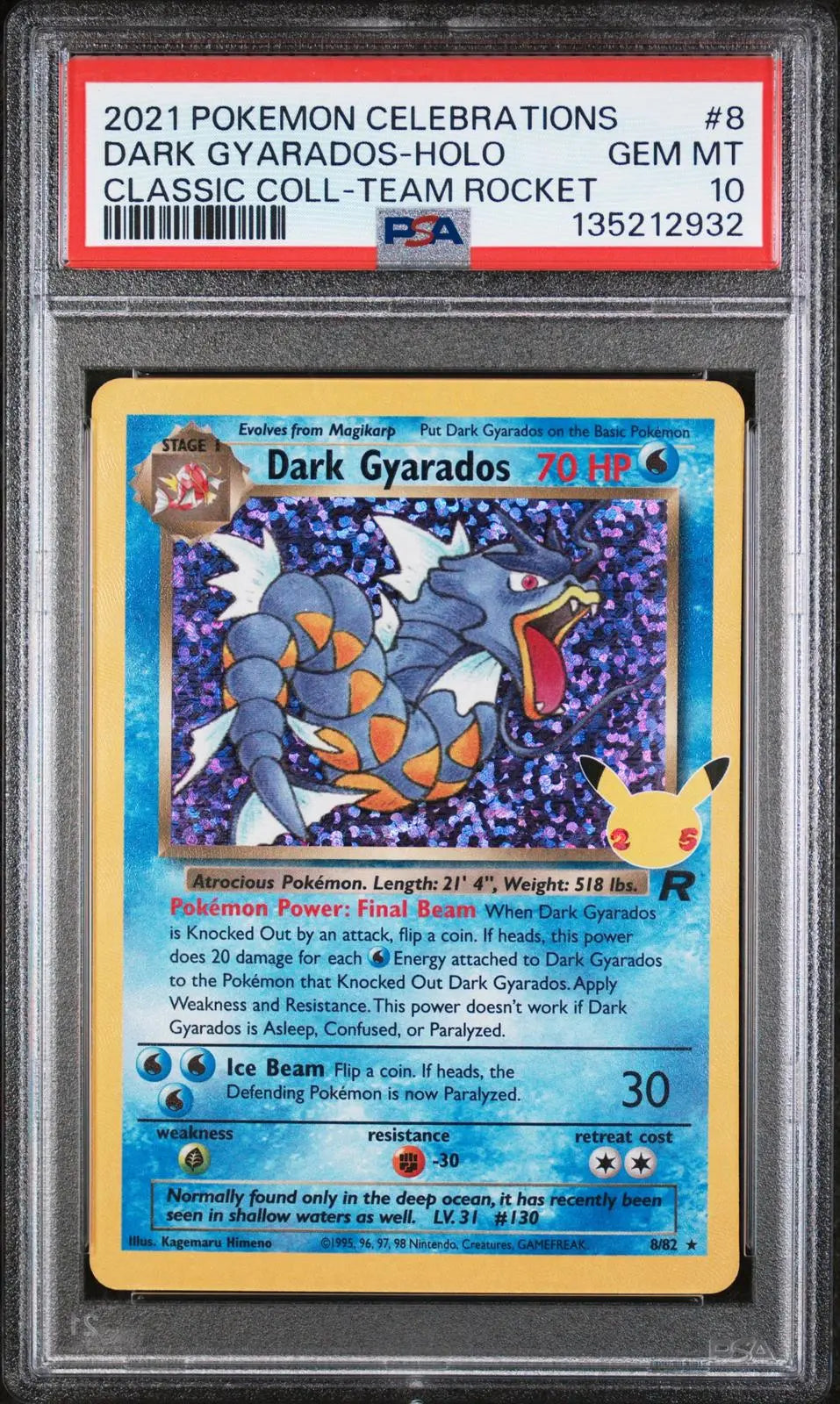 2021 Pokemon Celebrations Classic Coll. Dark Gyarados Team Rocket Holo PSA 10 