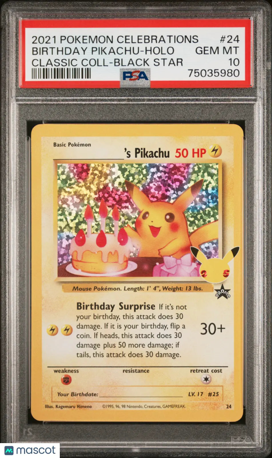 2021バースデーピカチュウ ホロ PSA 10 最高評価GEM MINT10 2021 Pokemon Celebrations Classic Collection Birthday Pikachu Black St