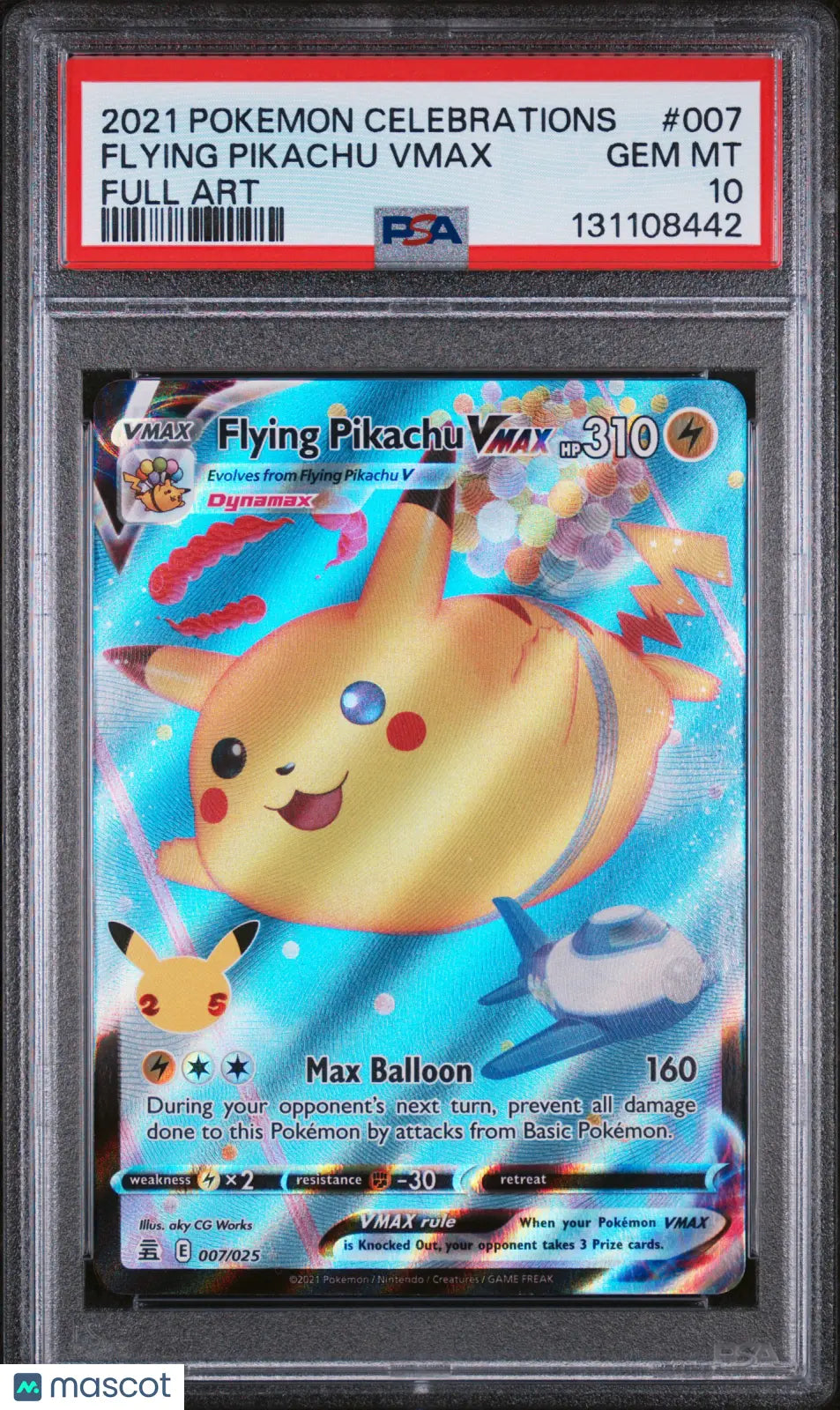 2021 Pokemon Celebrations Flying Pikachu VMAX Full Art PSA 10 007/025 