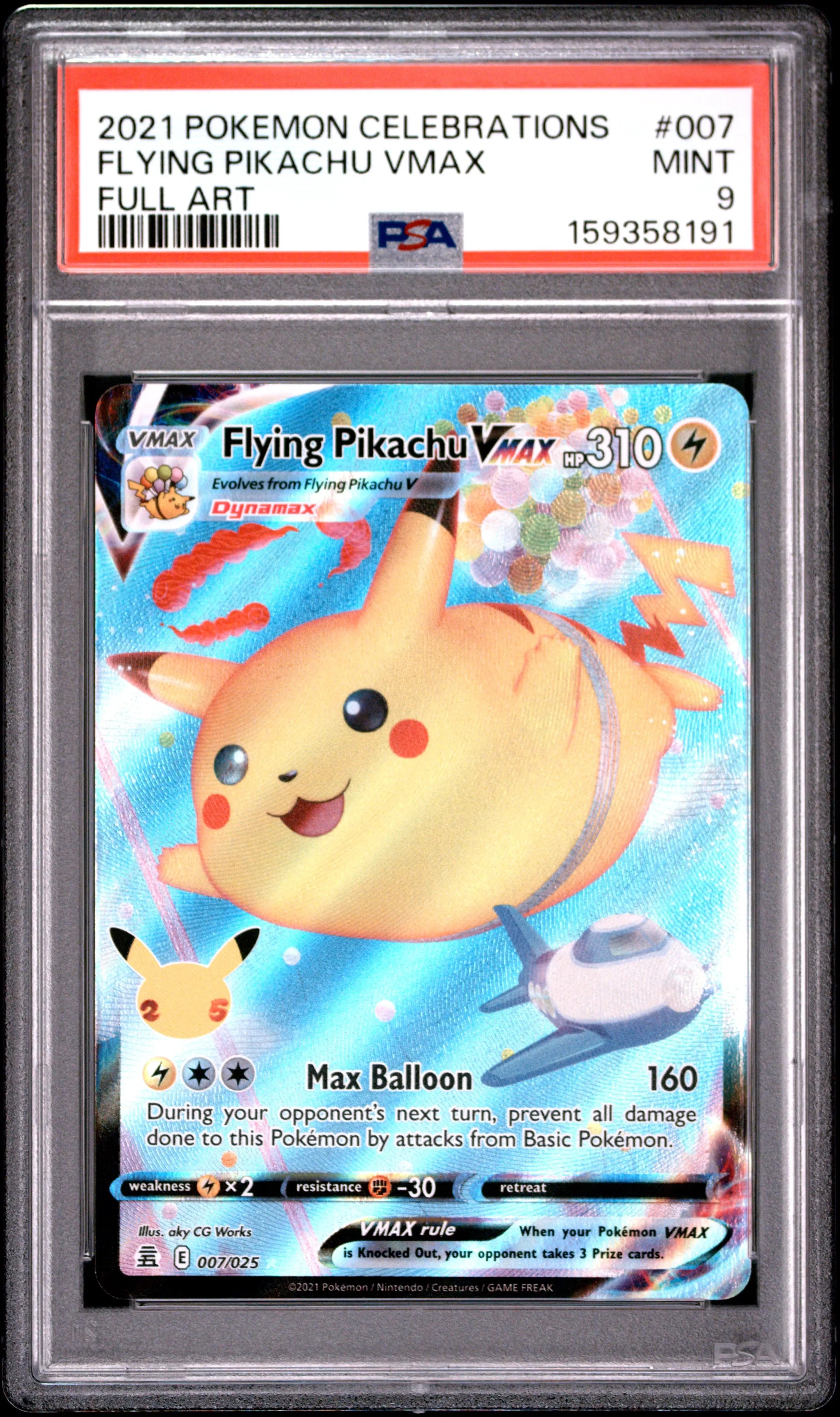 2021 Pokemon Celebrations Full Art Flying Pikachu VMAX PSA 9 #007 