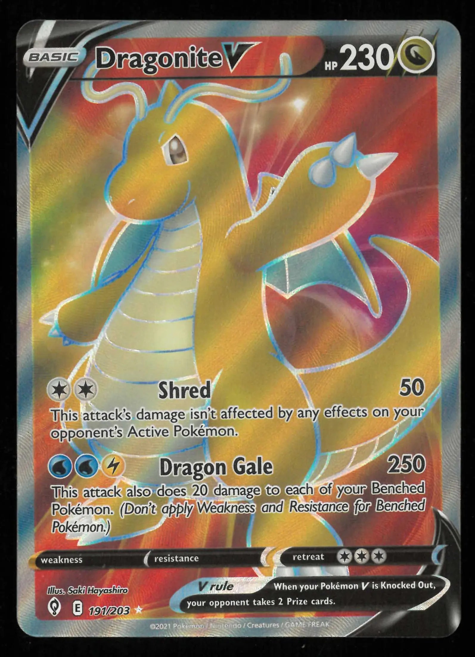 2021 Pokemon Evolving Skies Dragonite V Full Art Ultra Rare 191/203 
