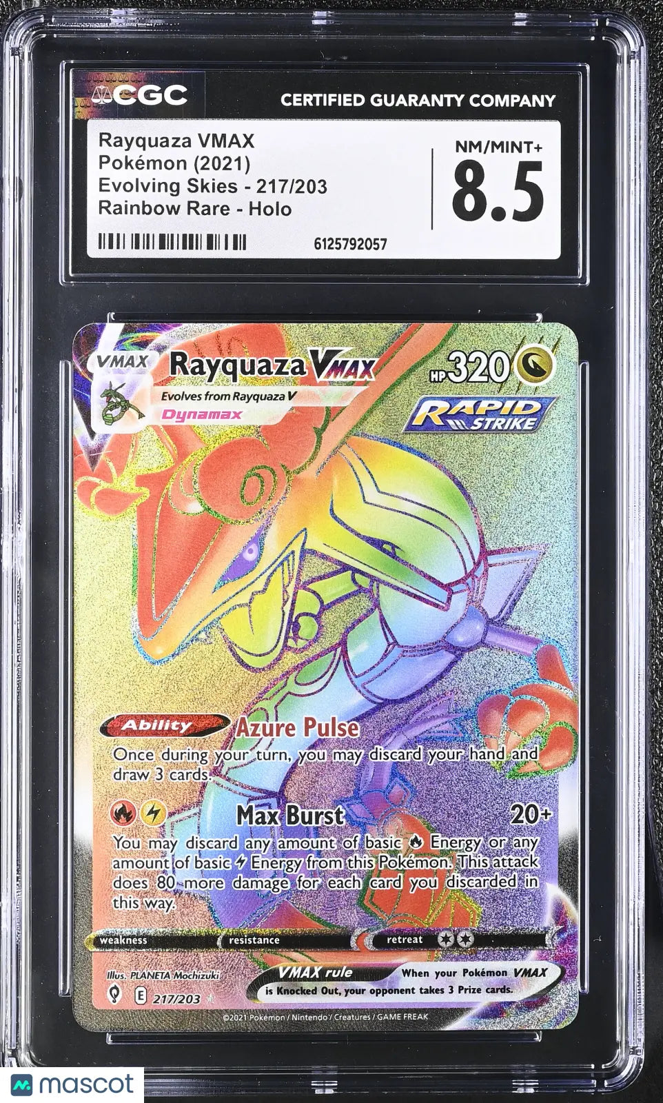 2021 Pokemon Evolving Skies Rayquaza VMAX Holo Rainbow Rare Rainbow Rare CGC 8.5 