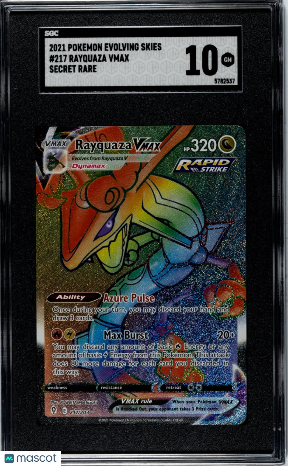 2021 Pokemon Evolving Skies Rayquaza VMAX Secret Rare SGC 10 217/203 