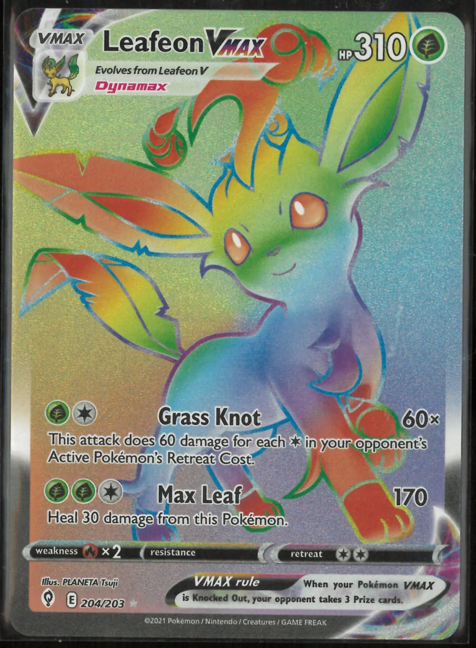 2021 Pokemon Evolving Skies Secret Rare Leafeon VMAX 204/203 