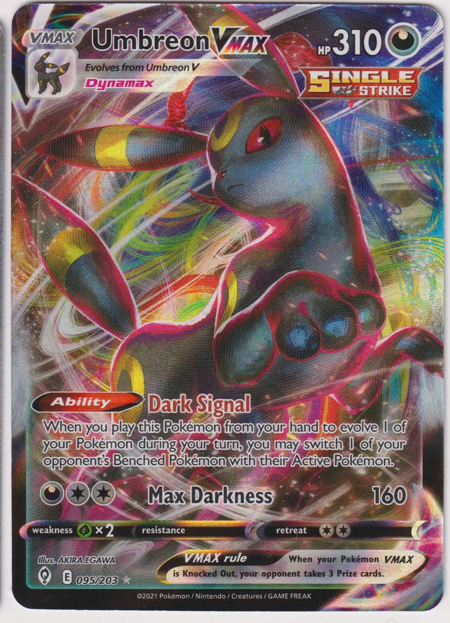 2021 Pokemon Evolving Skies Umbreon VMAX Ultra Rare 95/203 