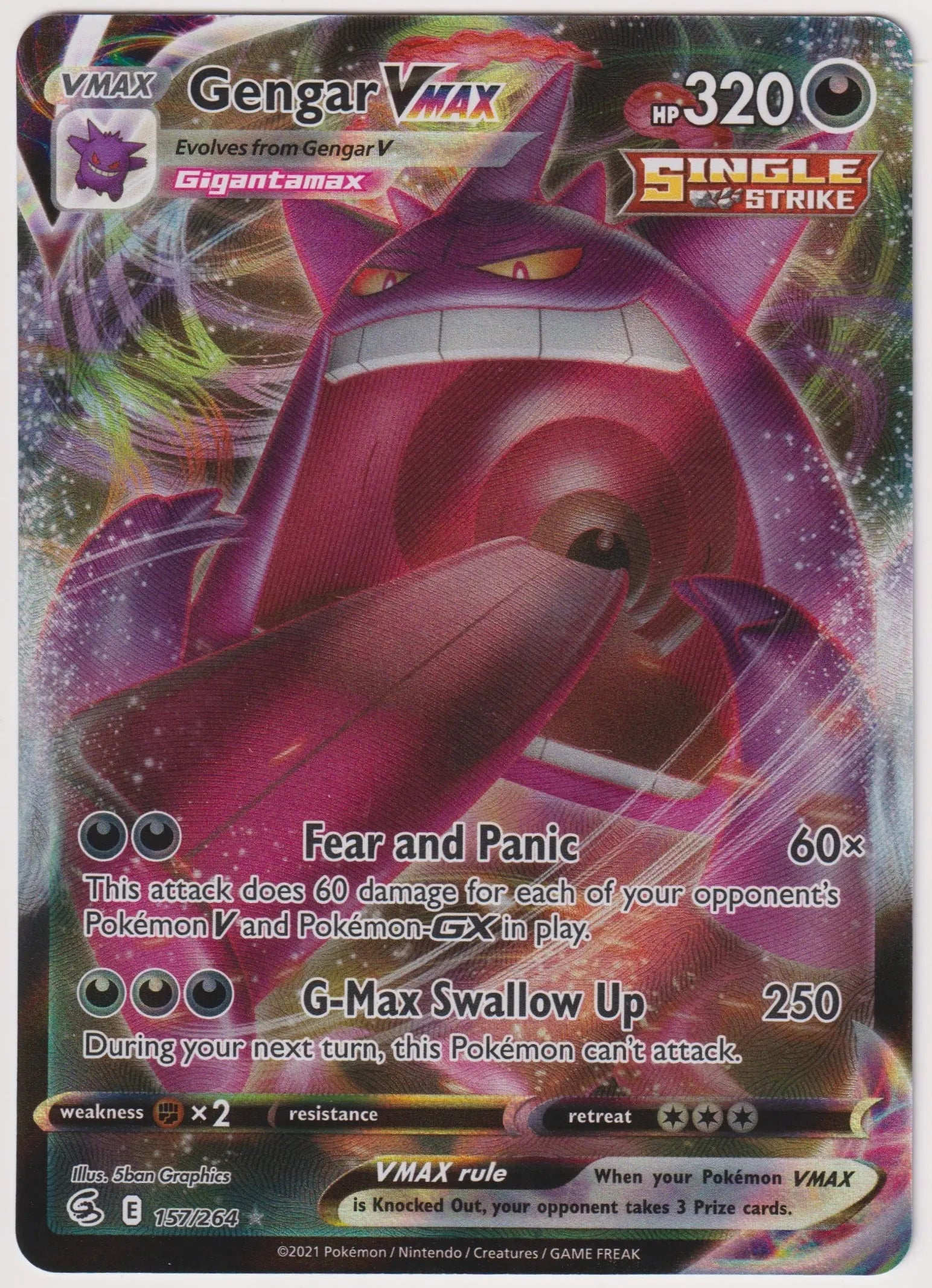 2021 Pokemon Fusion Strike Gengar VMAX Ultra Rare 157/264 