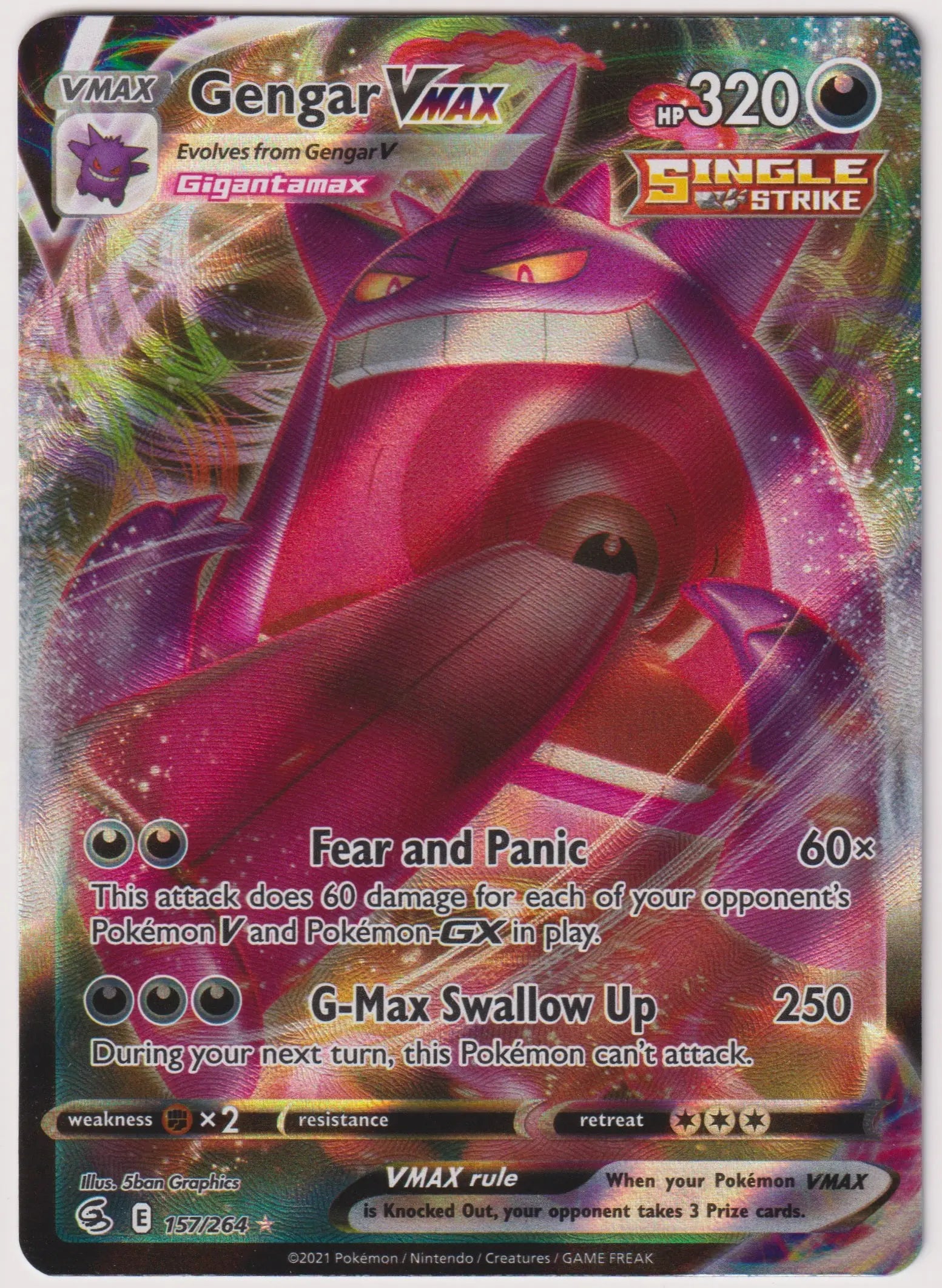 2021 Pokemon Fusion Strike Gengar VMAX Ultra Rare 157/264 