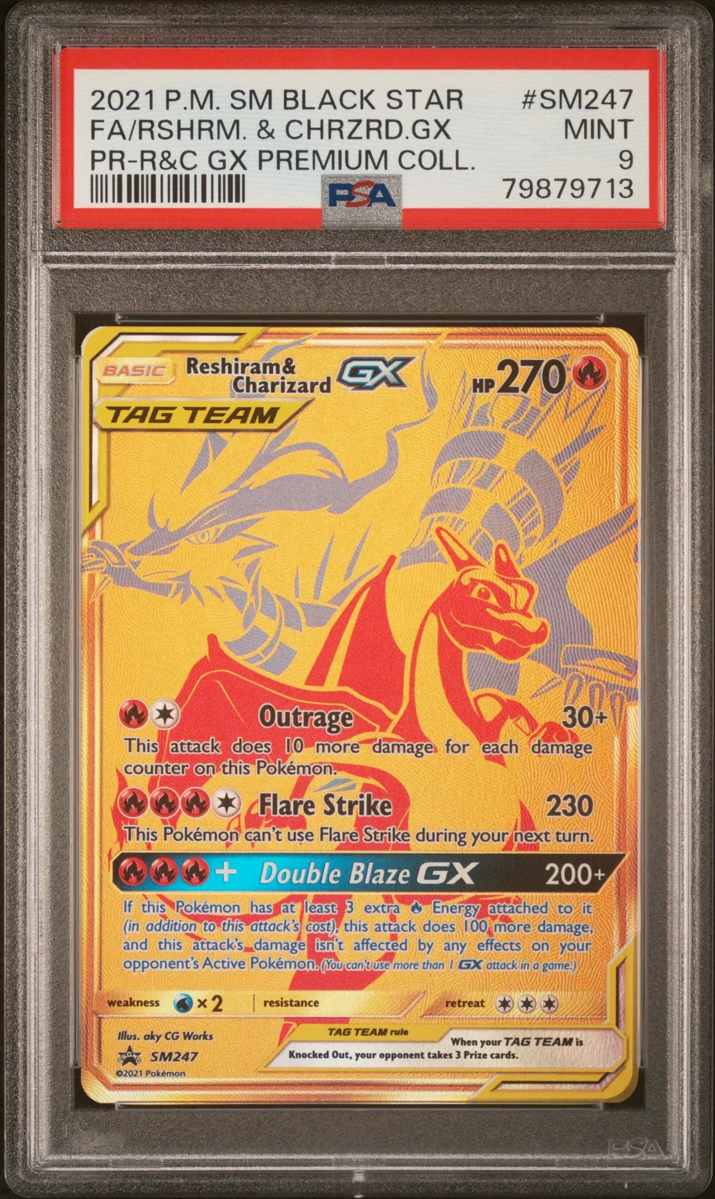 2021 Pokemon SM Black Star Promo Reshiram & Charizard GX SM247 PSA 9 