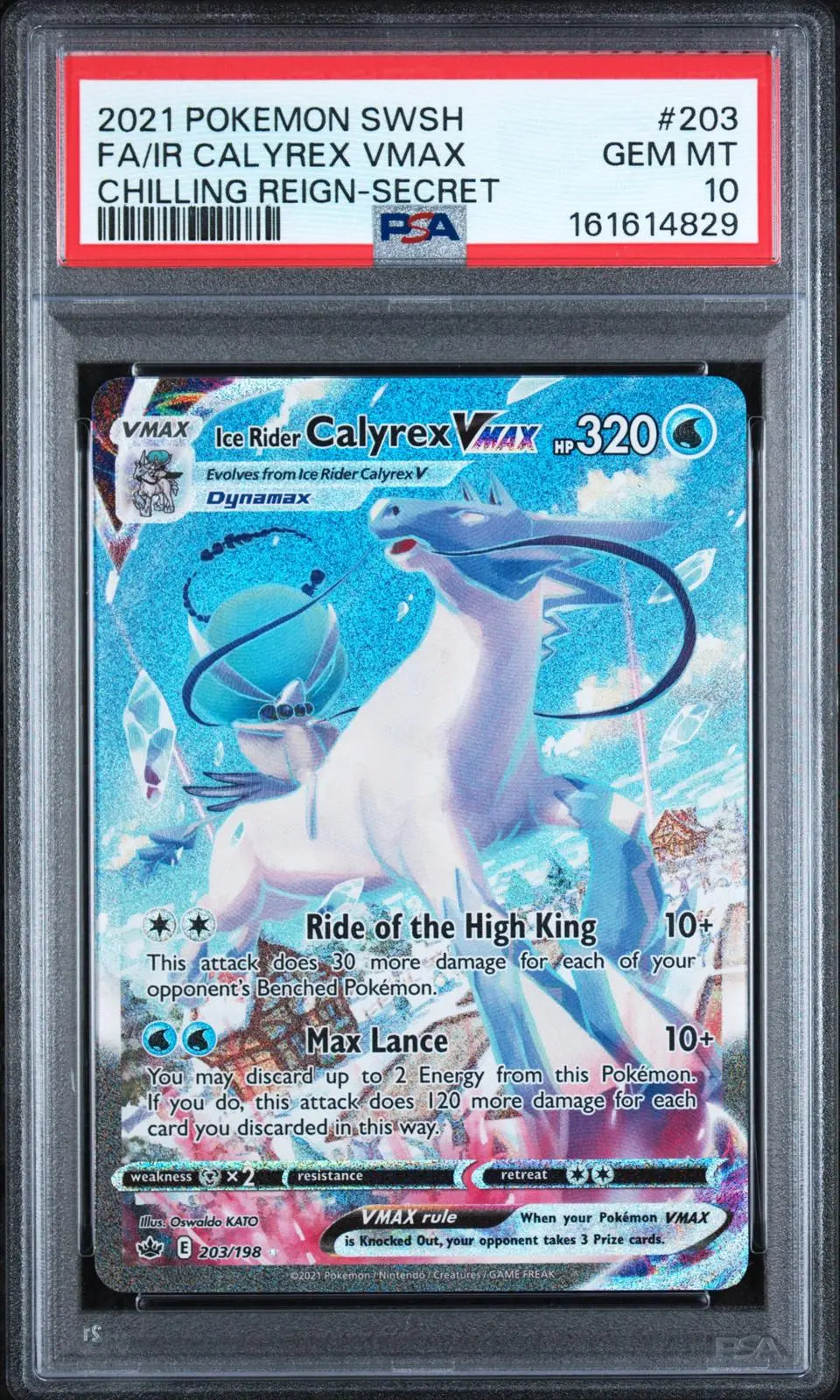 2021 Pokemon SWSH Chilling Reign Calyrex VMAX Secret IR 203/198 PSA 10 
