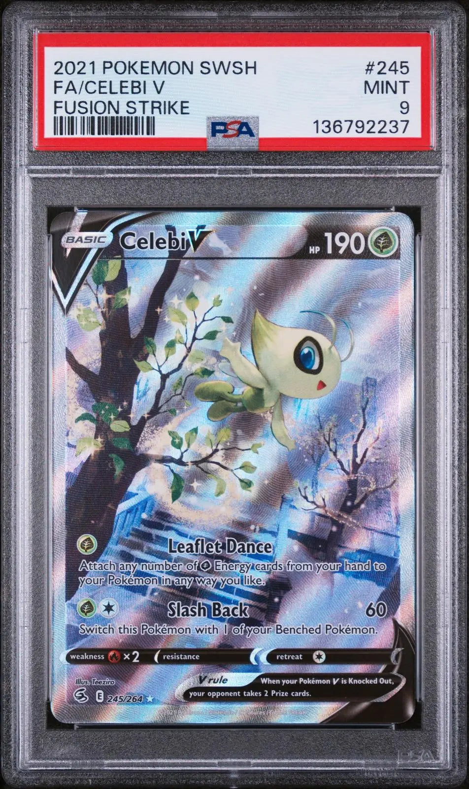 2021 Pokemon SWSH Fusion Strike Celebi V Alt. Full Art Ultra Rare 245/264 PSA 9 