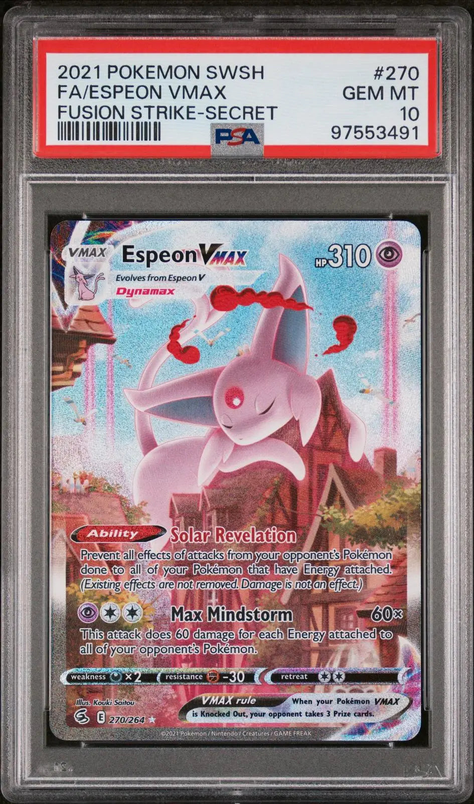2021 Pokemon SWSH Fusion Strike Espeon VMAX Secret Rare 270/264 PSA 10 
