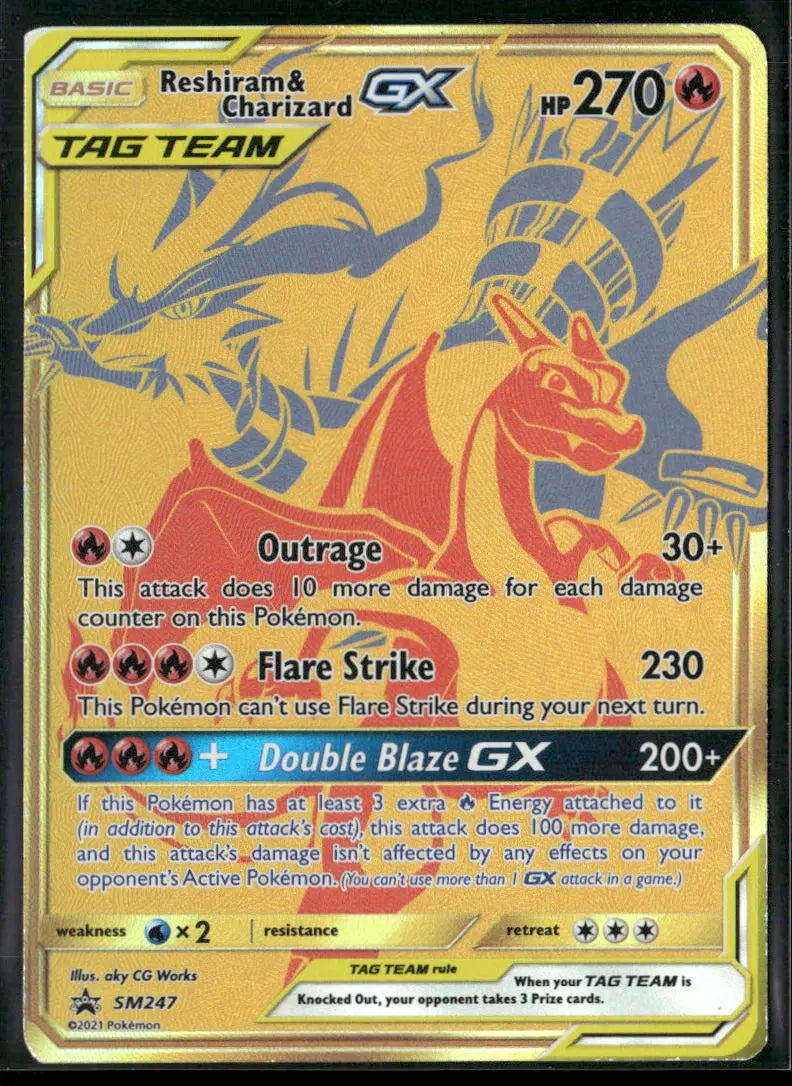 2021 Pokemon Sun & Moon Promo Reshiram & Charizard GX SM247 LP 