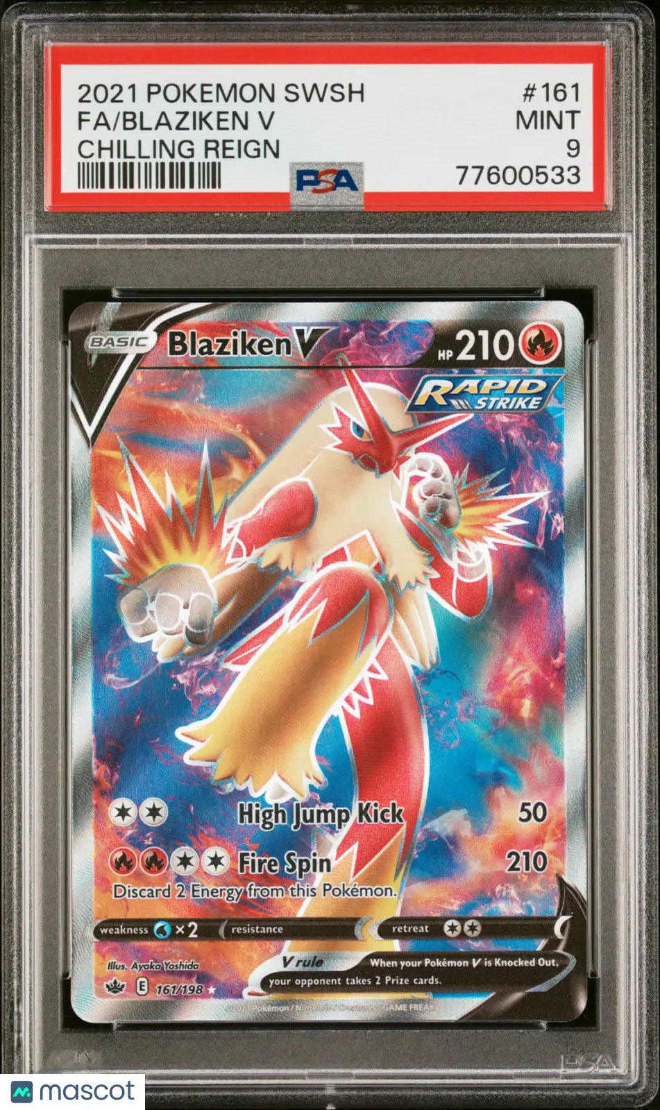 2021 Pokemon Sword & Shield Chilling Reign Blaziken V Full Art PSA 9 161/198 
