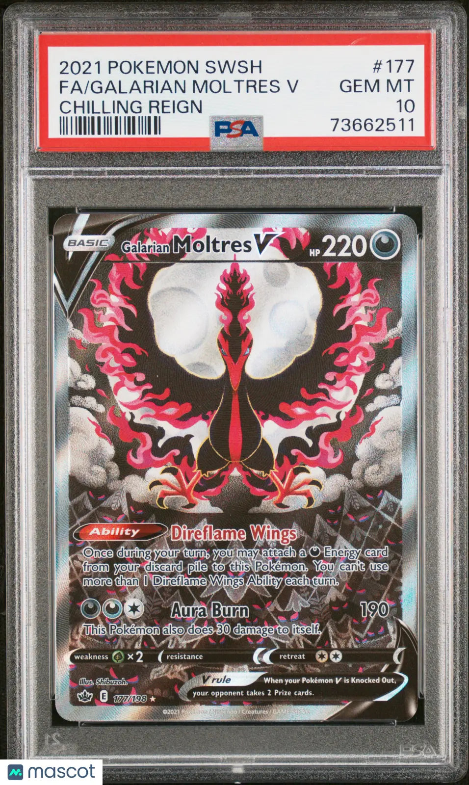 2021 Pokemon Sword & Shield Chilling Reign Galarian Moltres V 177/198 PSA 10 