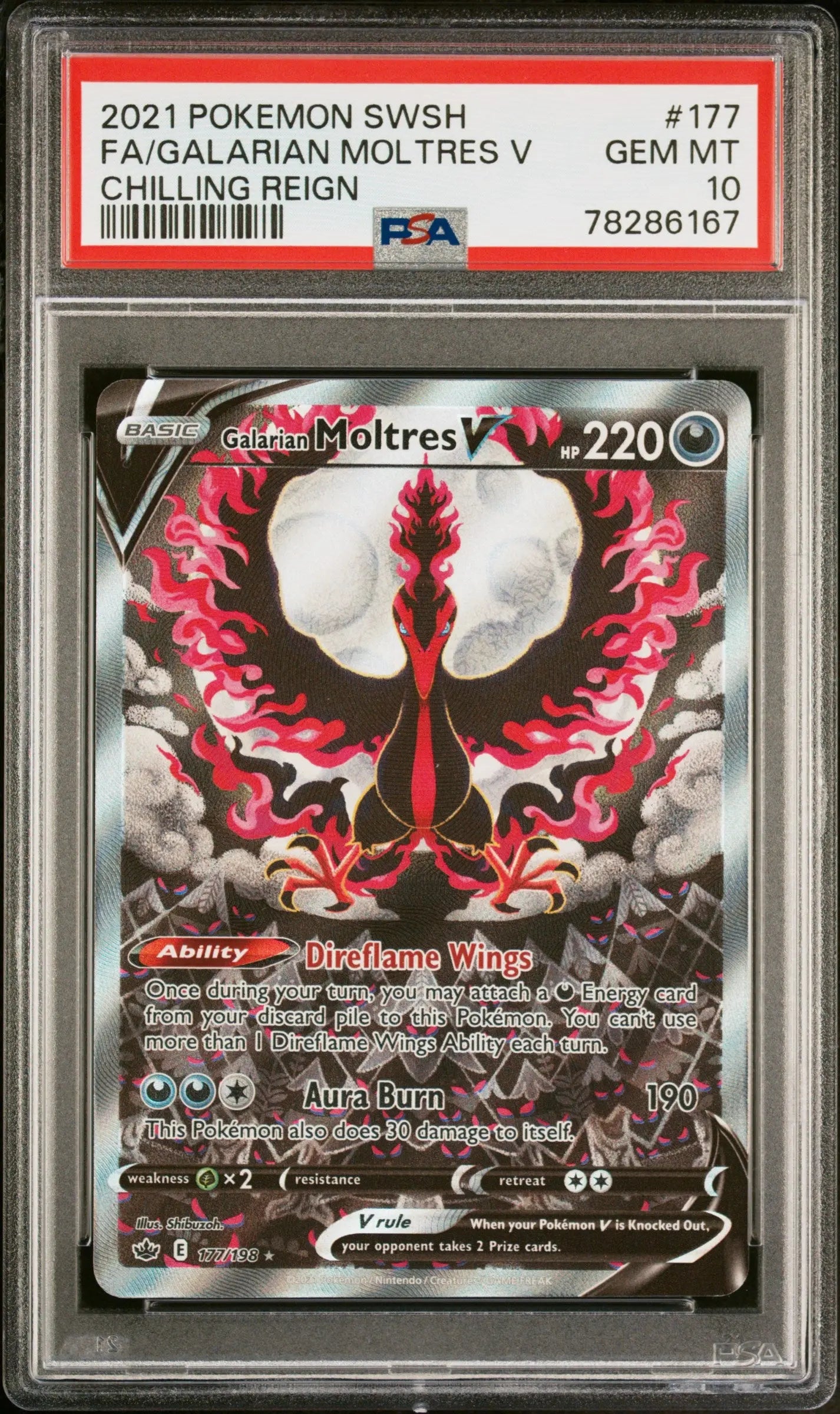 2021 Pokemon Sword & Shield Chilling Reign #177 Fa Galarian Moltres V PSA 10 