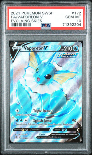 2021 Pokemon Sword & Shield Evolving Skies 172/203 Vaporeon V PSA 10 
