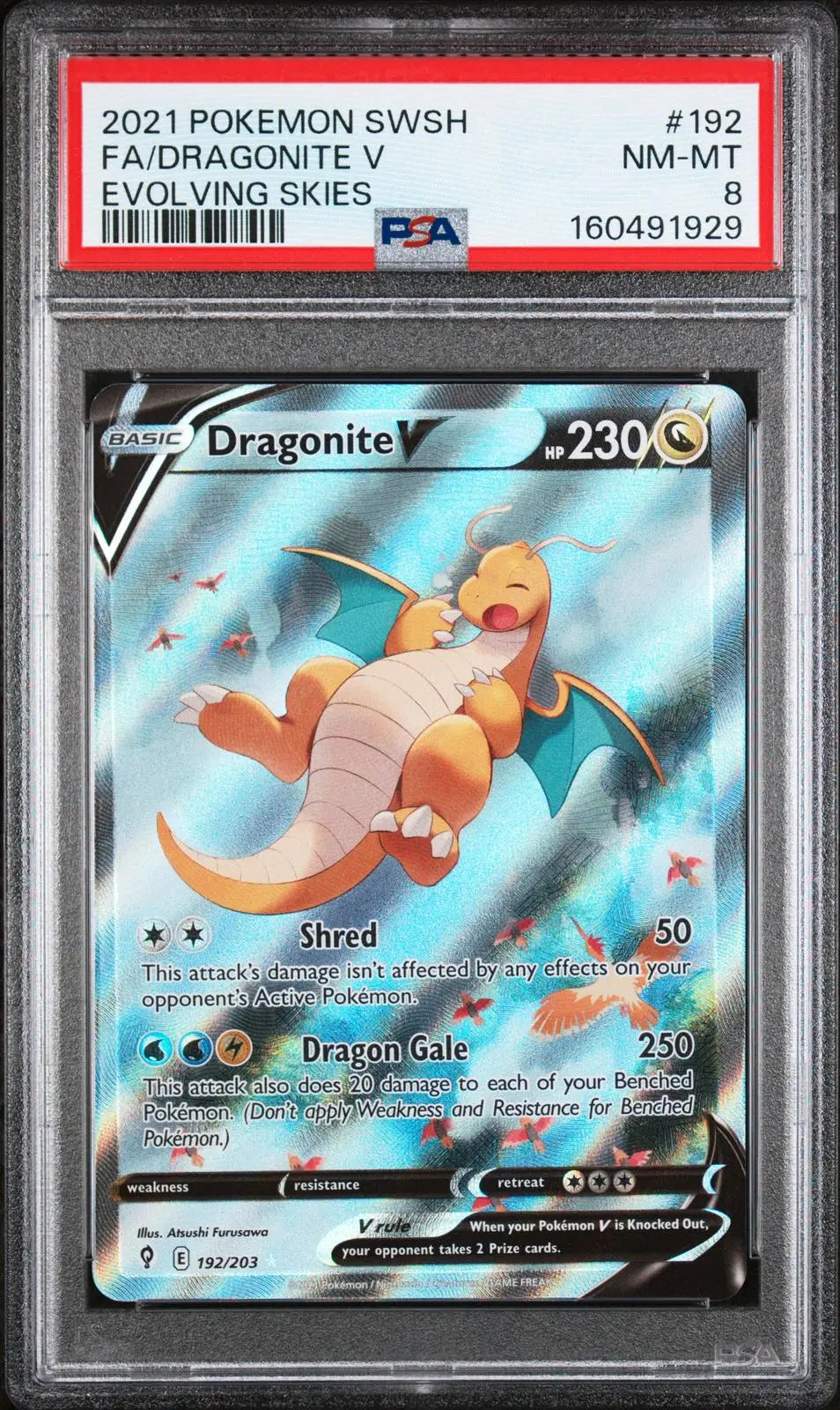 2021 Pokemon Sword & Shield Evolving Skies Dragonite V 192/203 PSA 8 