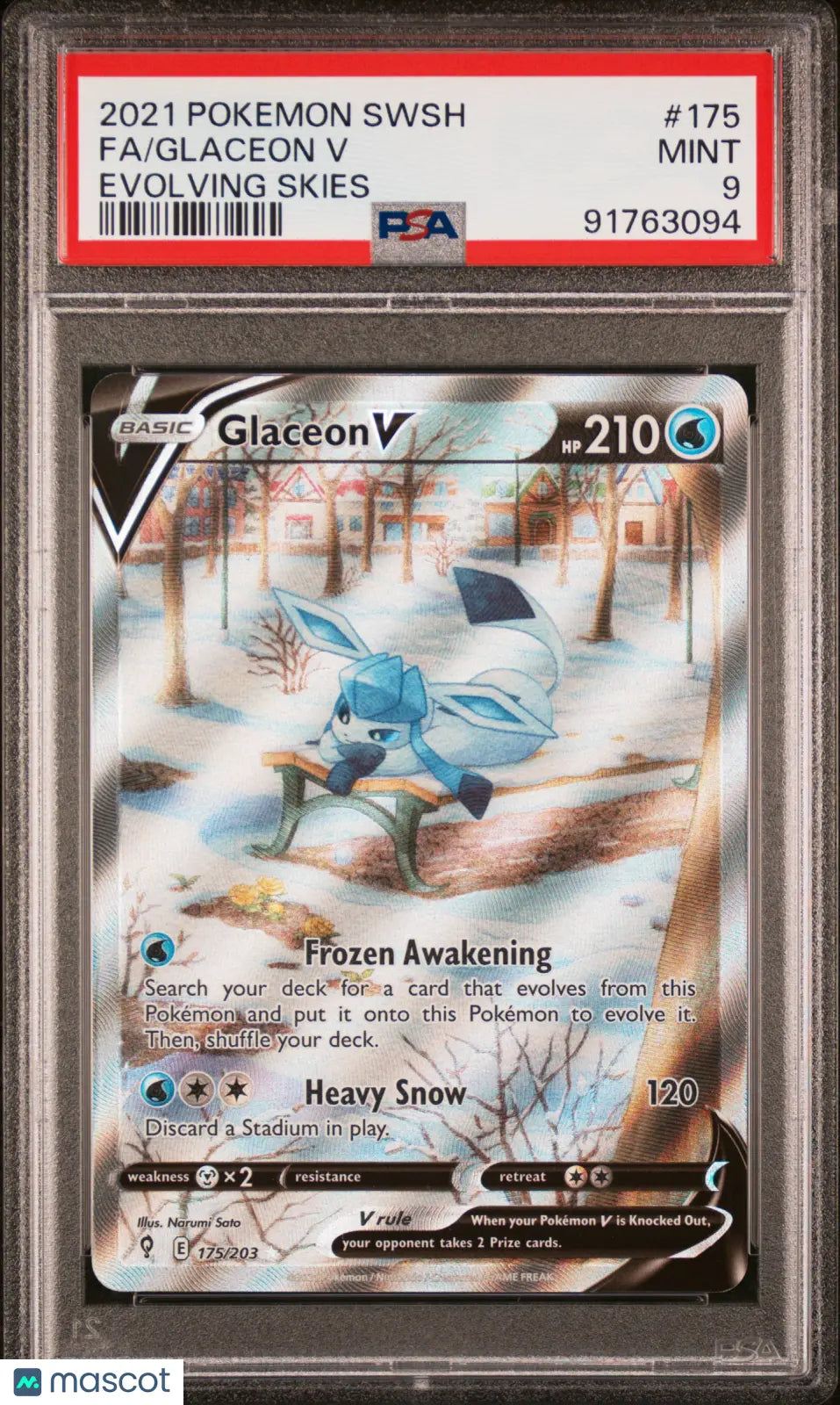 2021 Pokemon Sword & Shield Evolving Skies Glaceon V Fa PSA 9 175/203 
