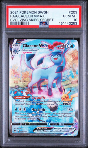 2021 Pokemon Sword & Shield Evolving Skies Glaceon VMAX Secret 209/203 PSA 10 