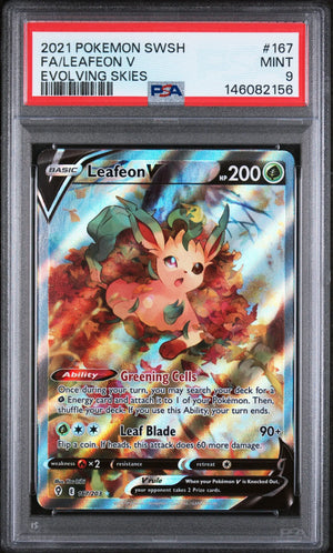 2021 Pokemon Sword & Shield Evolving Skies Leafeon V Full Art PSA 9 167/203 