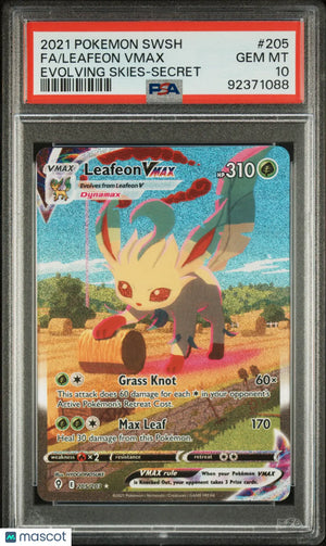 2021 Pokemon Sword & Shield Evolving Skies Leafeon VMAX Fa Secret PSA 10 205/203 