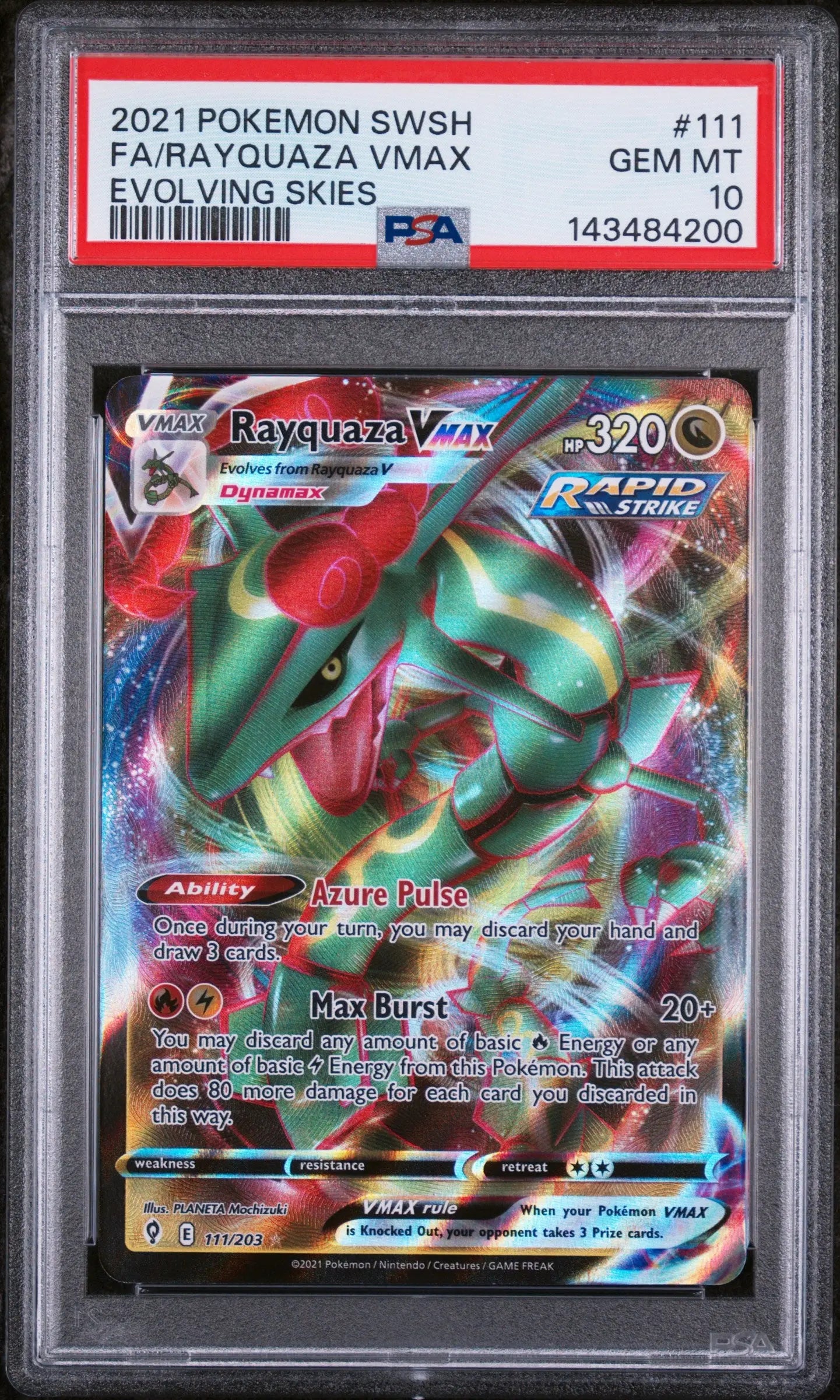 2021 Pokemon Sword & Shield Evolving Skies Rayquaza VMAX 111/203 PSA 10 