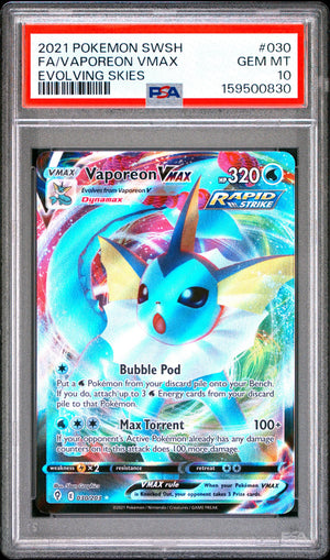 2021 Pokemon Sword & Shield Evolving Skies Vaporeon VMAX 030/203 PSA 10 